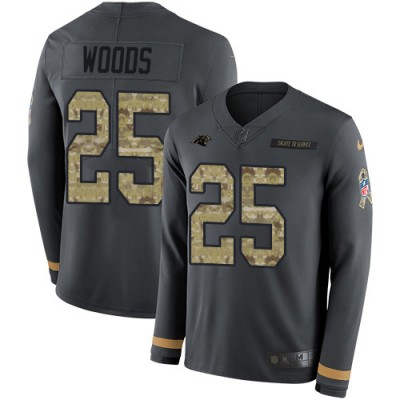 Nike Carolina Panthers #25 Xavier Woods Anthracite Salute to Service Men's Stitched NFL Limited Therma Long Sleeve Jersey